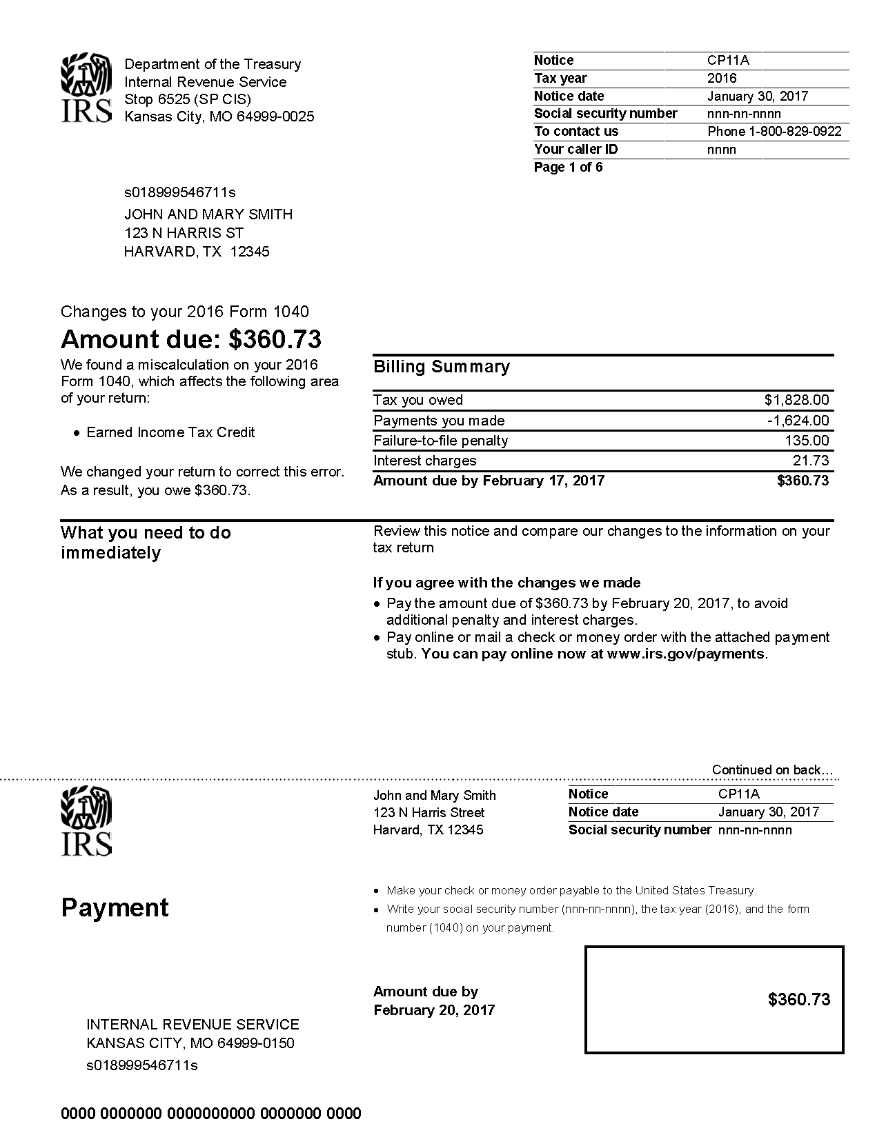 Irs Notice Cp11a Earned Income Credit Error H R Block