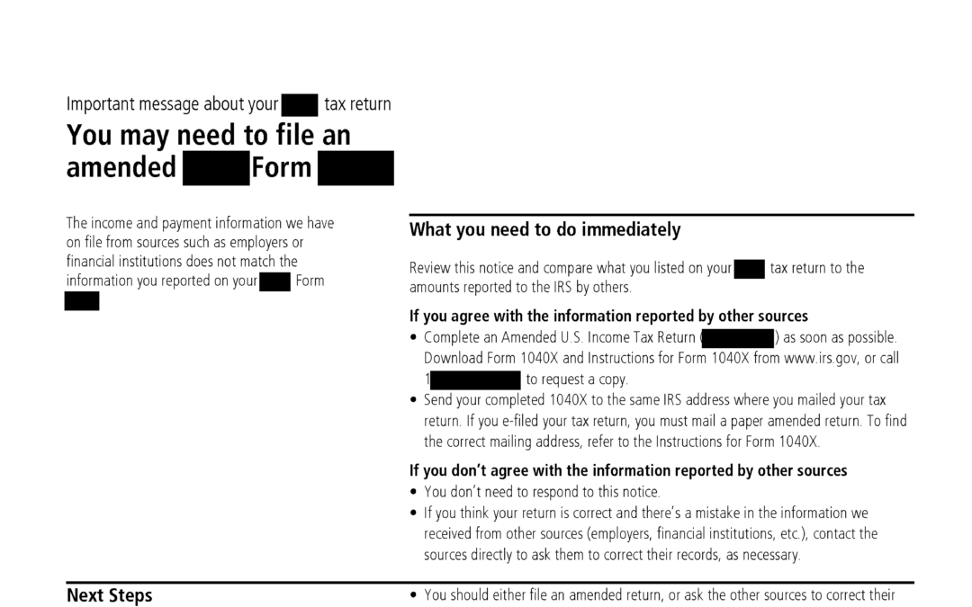 IRS Notice CP2057 You May Need to File an Amended Form 1040 H&R Block