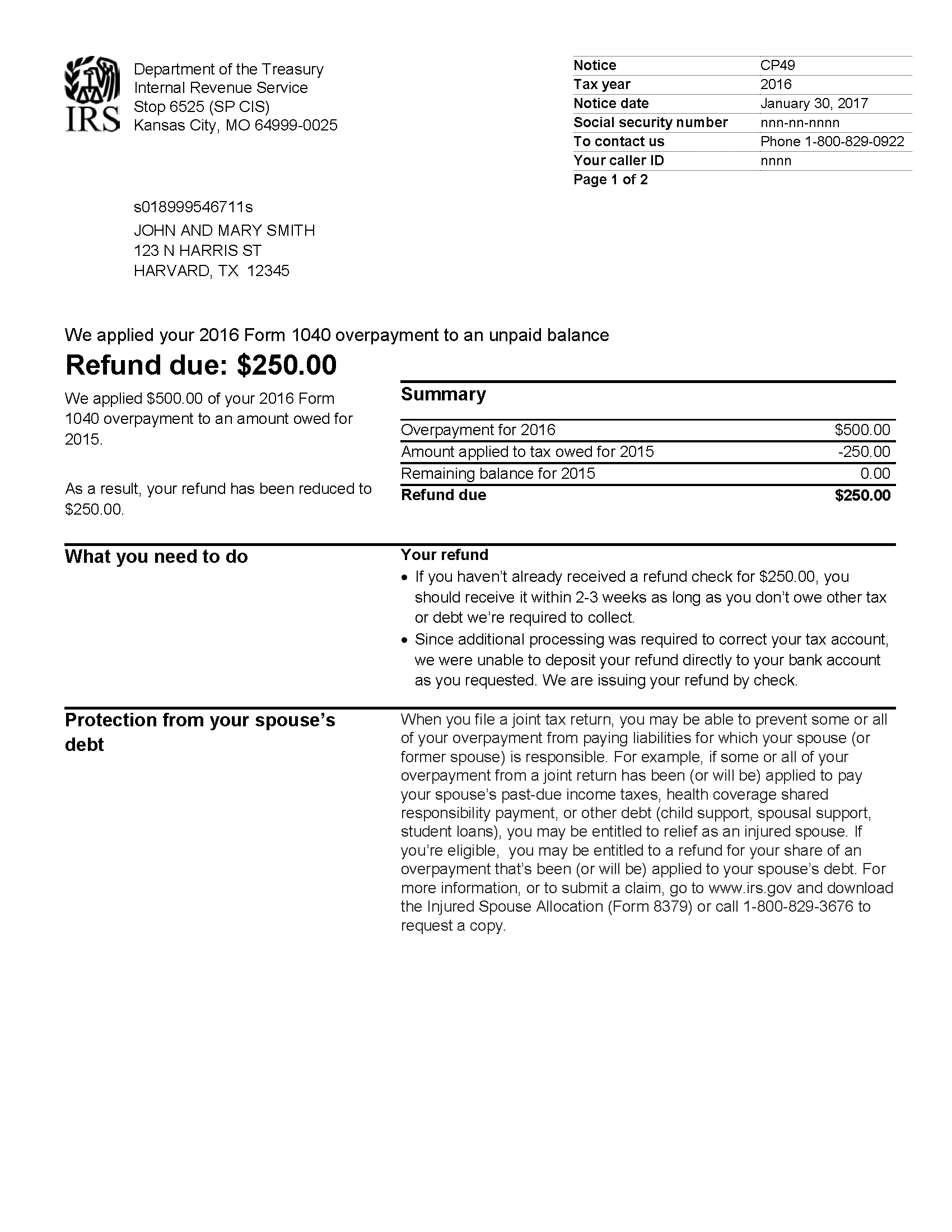 Irs Refund Letter