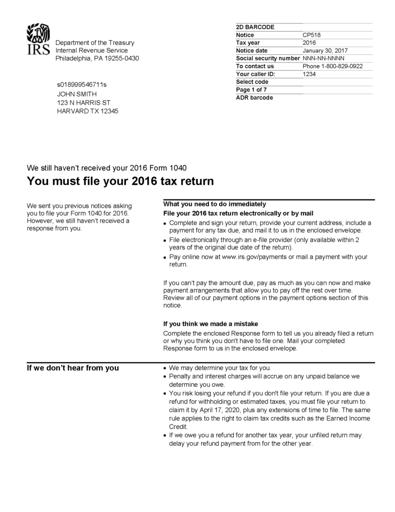 IRS Notice CP518 Tax Return Filing Reminder H&R Block