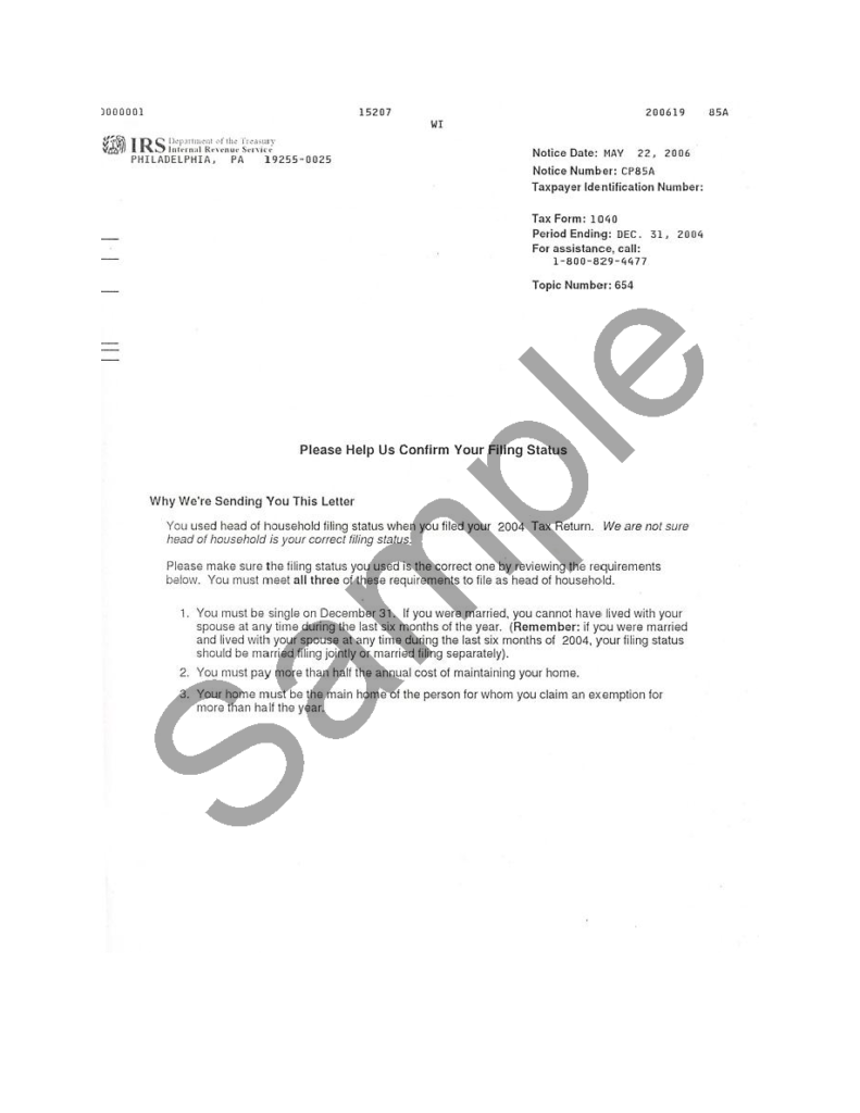 IRS Notice CP85A Incorrect Filing Status H&R Block
