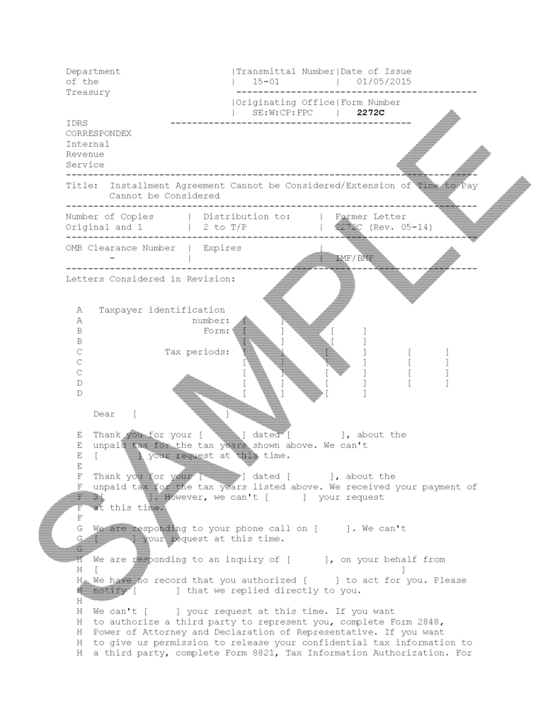 IRS Letter 2272C Installment Agreement Request H&R Block
