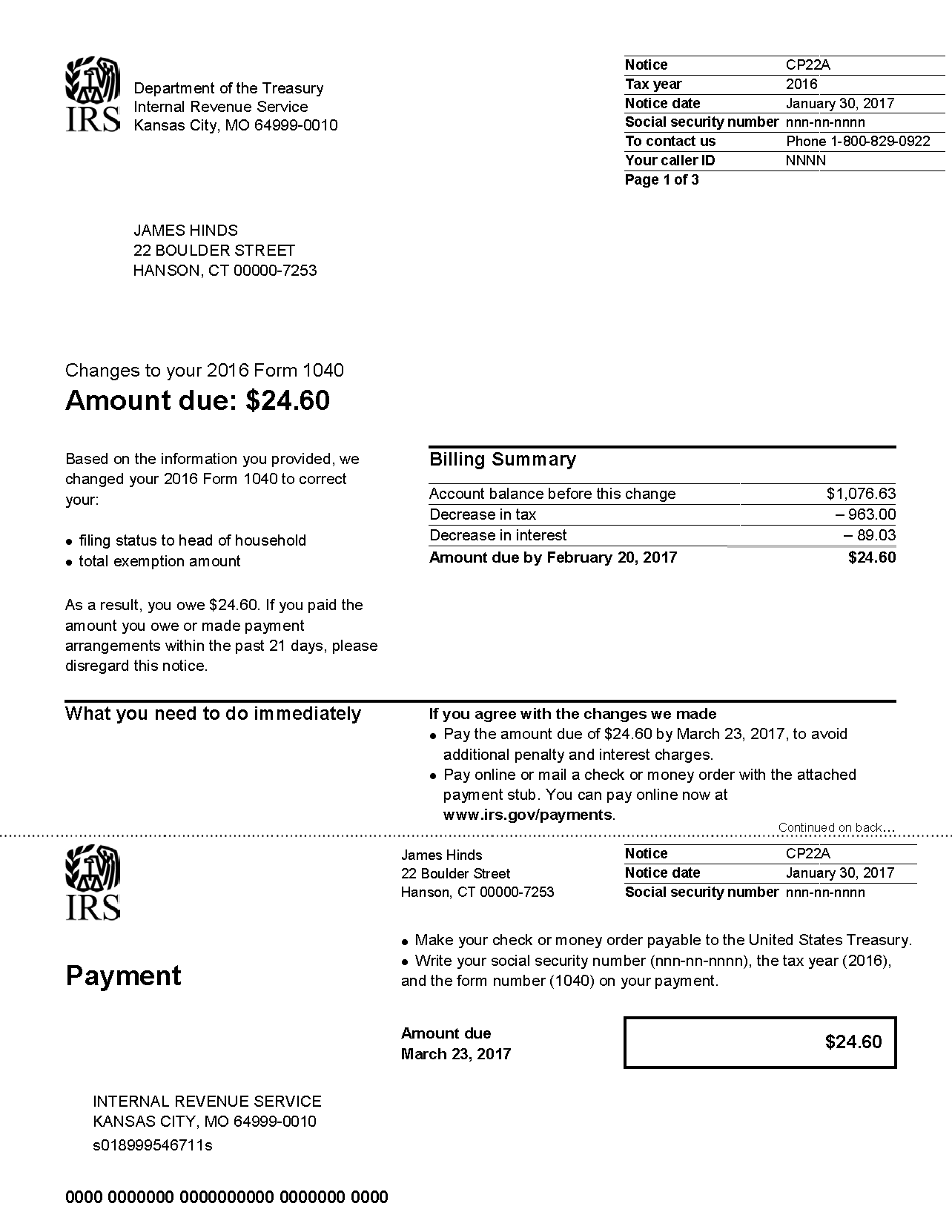 Irs Notice Cp22a Changes To Your Form 1040 H R Block