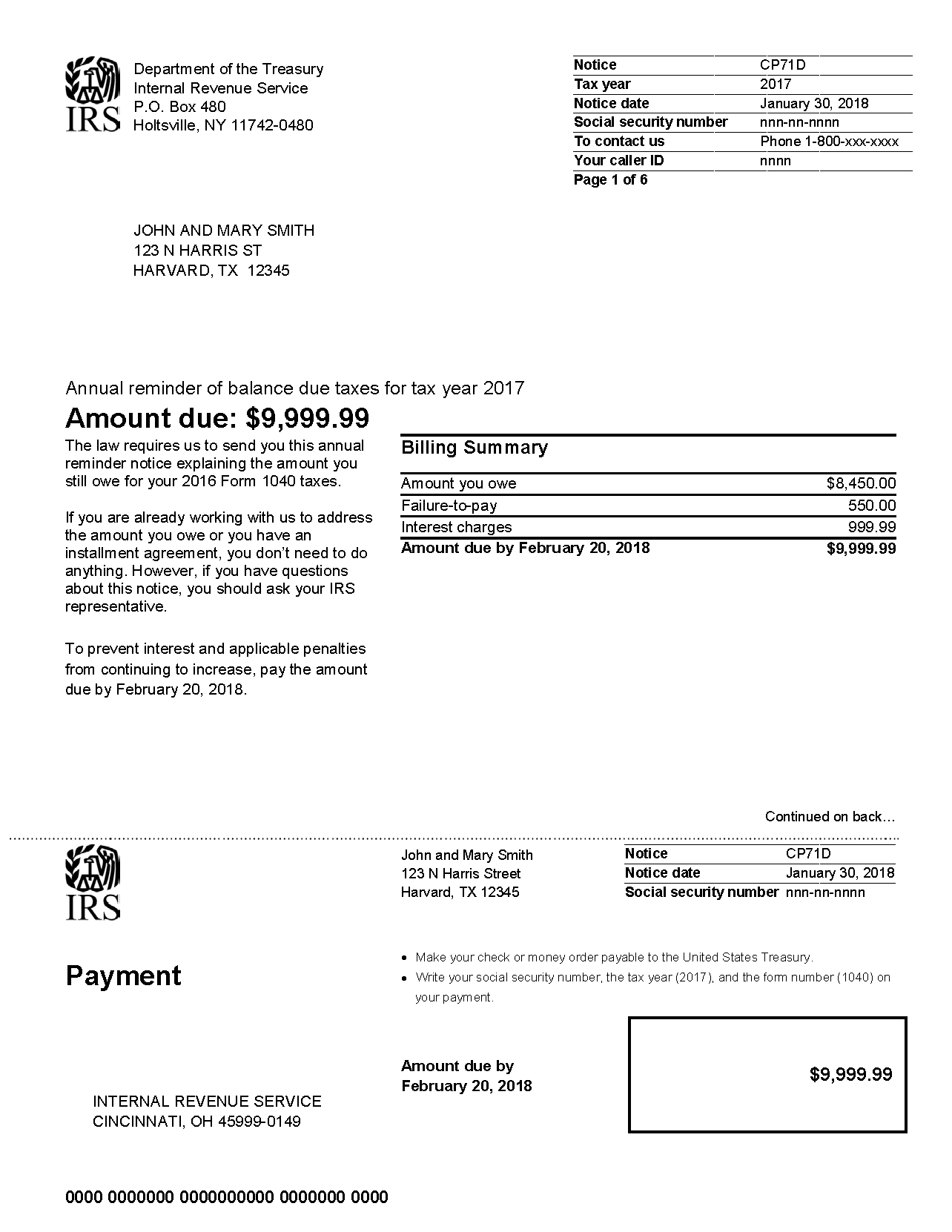 IRS Notice CP71D Annual Balance Due Reminder Notice H&R Block