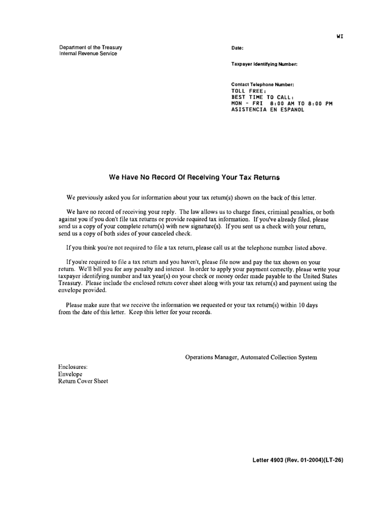 IRS Letter 4903 No Record of Receiving Your Tax Return H&R Block