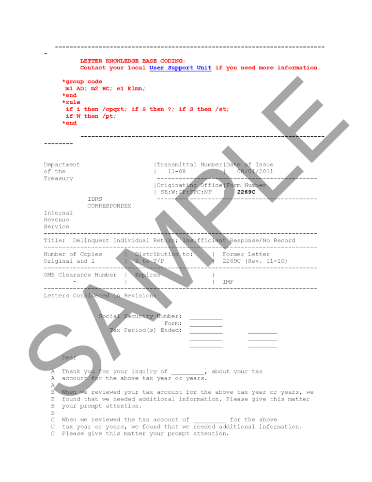 IRS Letter 2269C Delinquent Tax Return Insufficient Response H R Block
