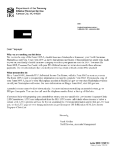 IRS Letter 5598 - Advanced Premium Tax Credit Recipients No Form 8962 Filed