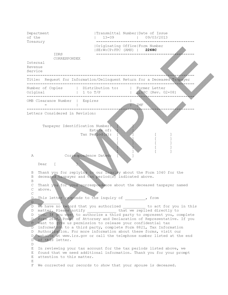 IRS Letter 2268C Request for Information/Delinquent Return for a
