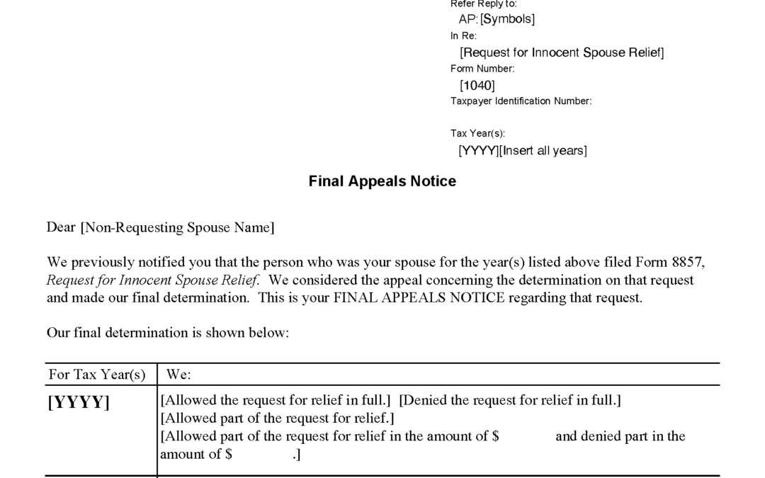 IRS Letter 3289 Notice of Determination Concerning Request for