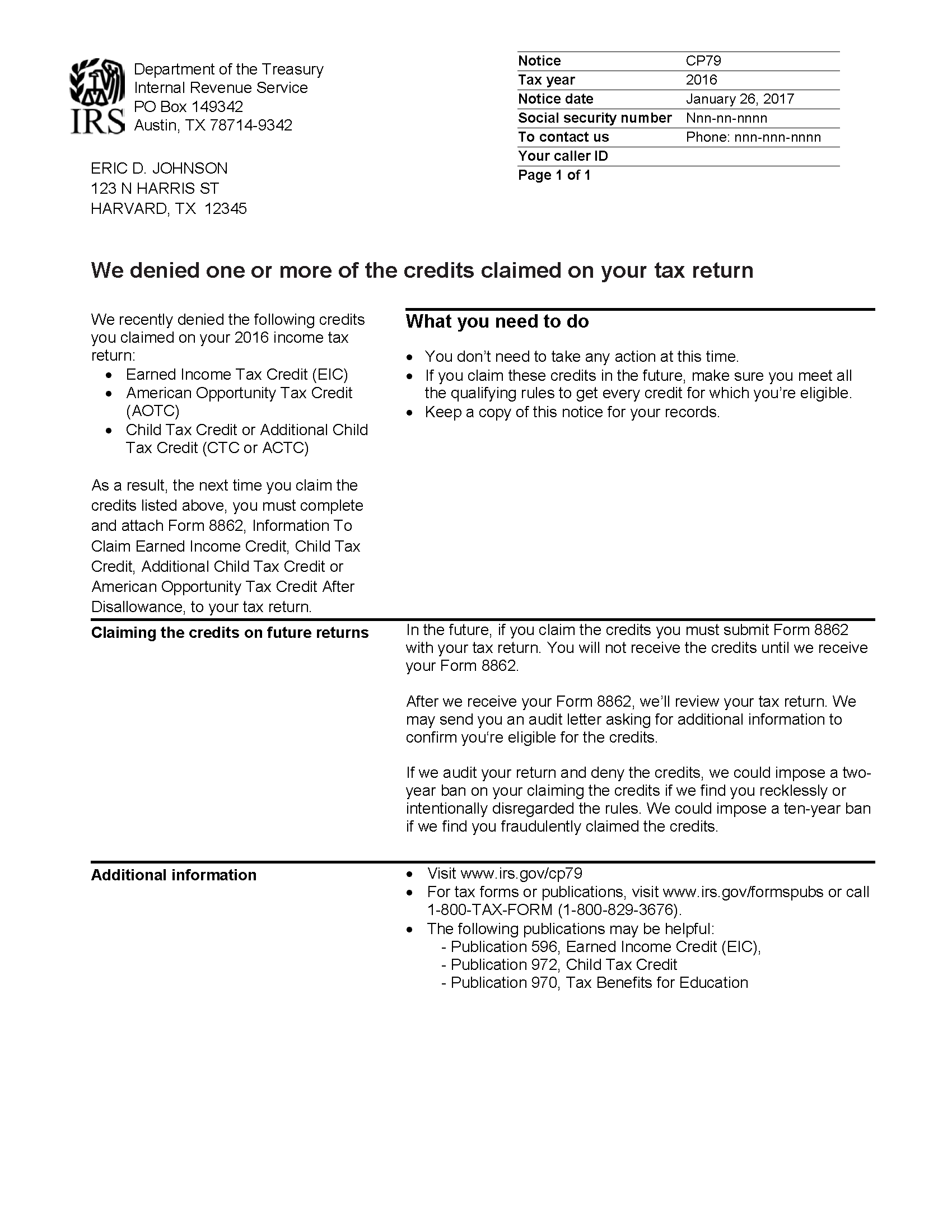 Irs Notice Cp79 We Denied One Or More Credits Claimed On Your Tax Return H R Block