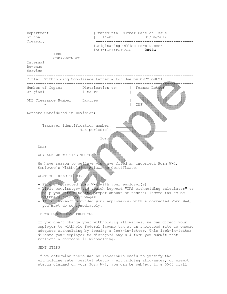 IRS Letter 2802C - You Need to Withhold More Taxes | H&R Block