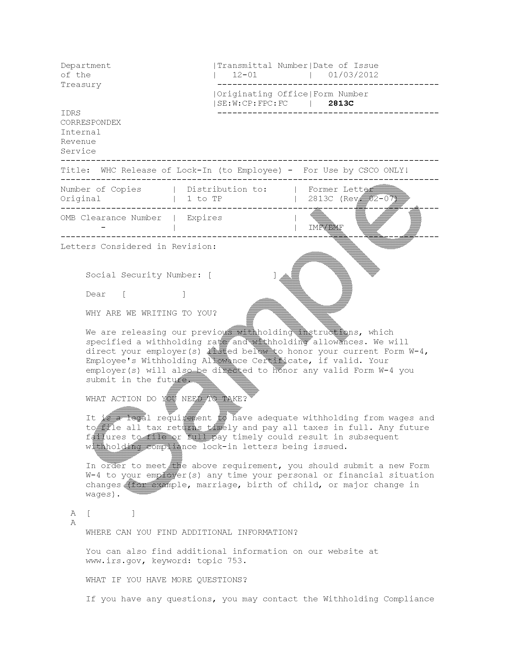 IRS Letter 2813C Release of LockIn Letter H&R Block